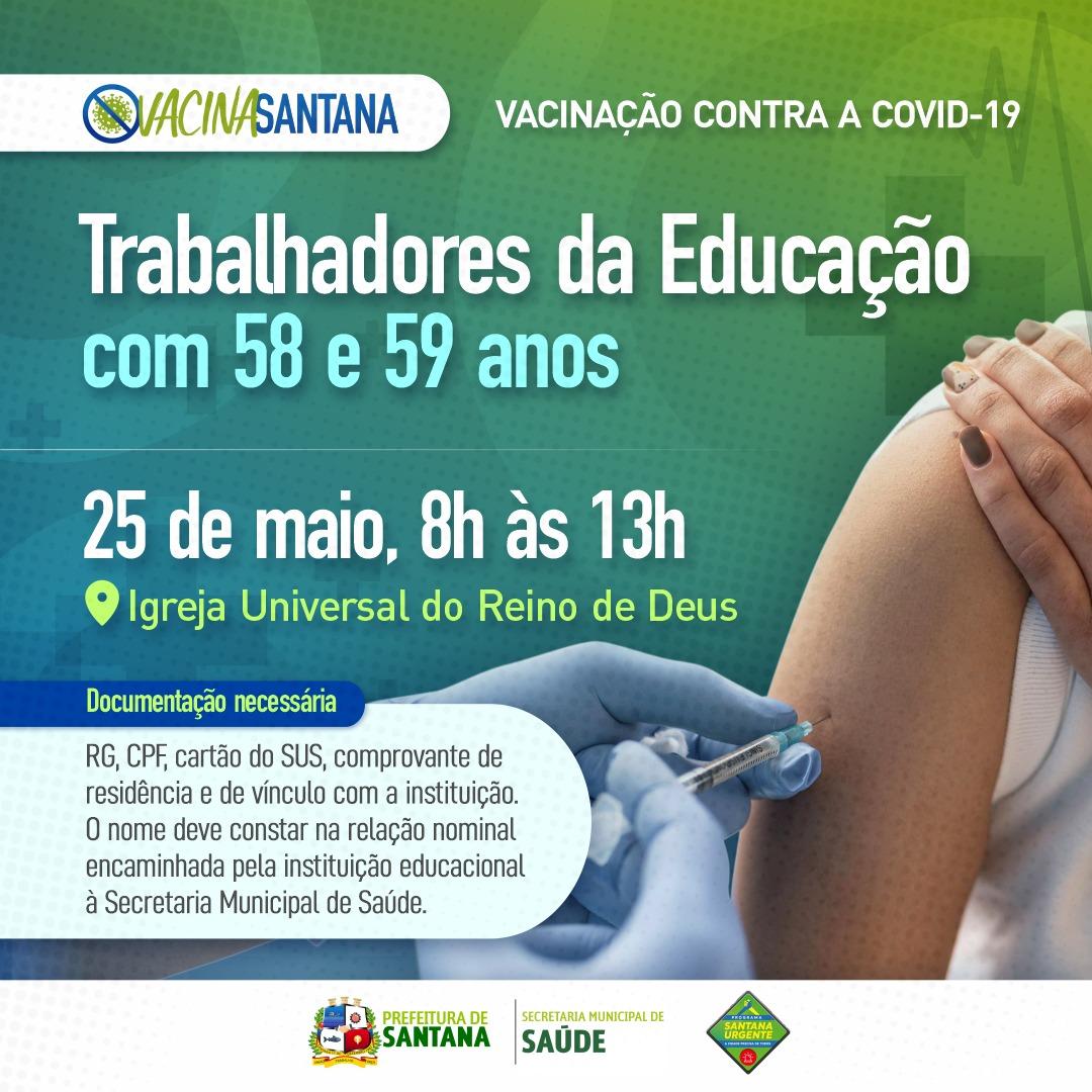 Santana começa imunizar trabalhadores da Educação contra a Covid-19 nesta terça-feira, 25