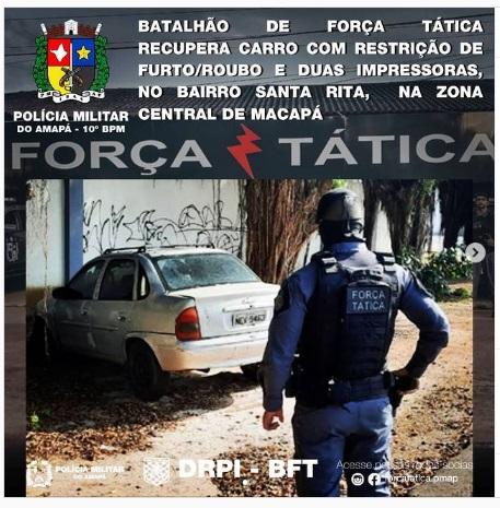 BATALHÃO DE FORÇA TÁTICA RECUPERA CARRO COM RESTRIÇÃO DE ROUBO/FURTO