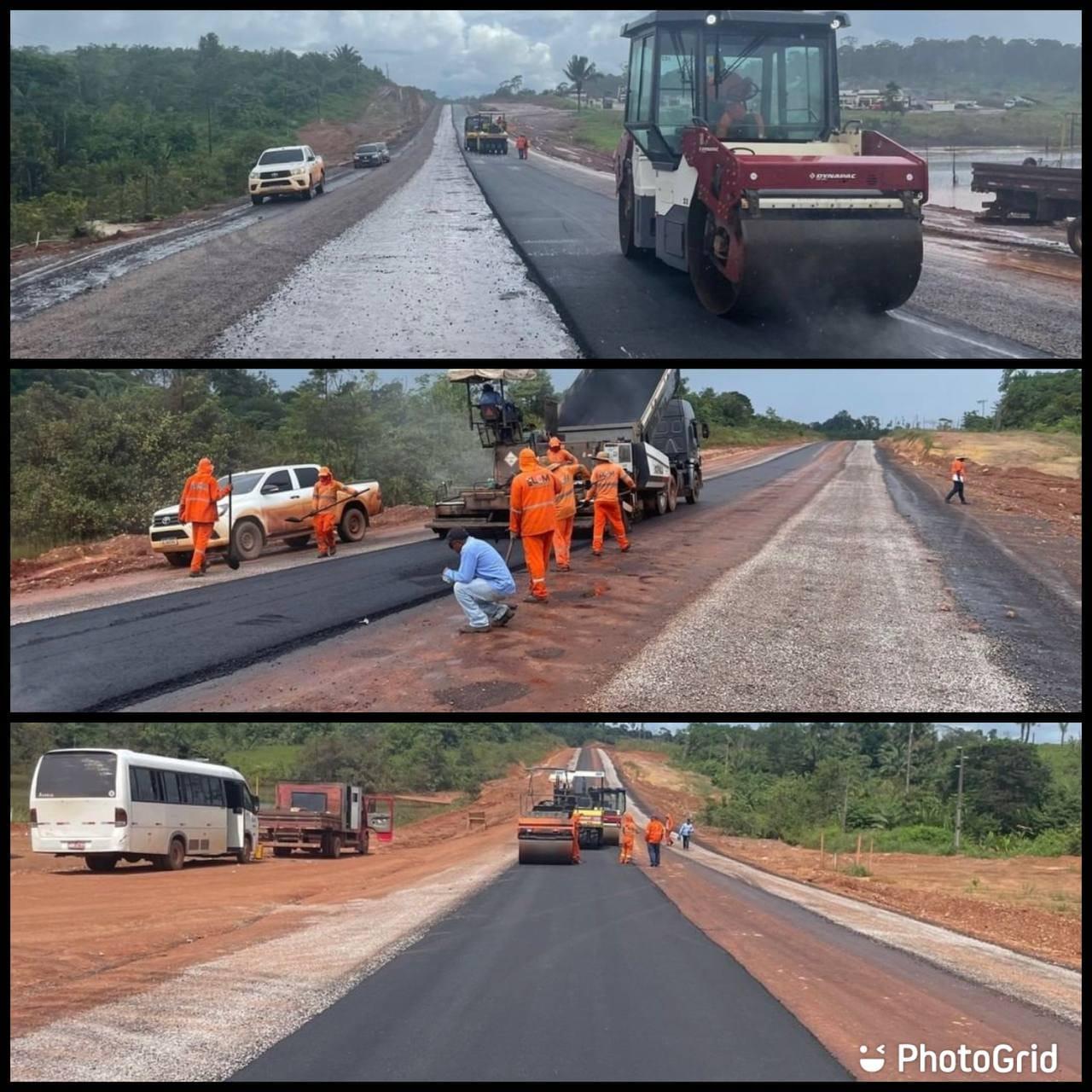 AMAPÁ: A pavimentação de 110 km da BR-156/AP, tronco Norte, está avançando.