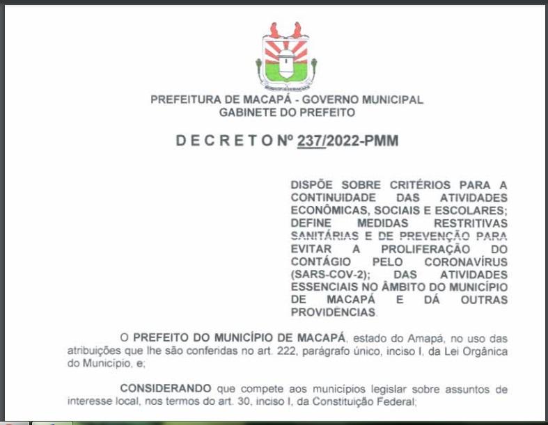 Prefeitura de Macapá edita novo decreto com medidas de contenção a Covid-19