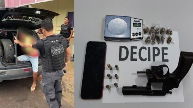 EM MACAPÁ, POLÍCIA CIVIL PRENDE INTEGRANTE DE ORGANIZAÇÃO CRIMINOSA INVESTIGADO POR HOMICÍDIO E APREENDE DROGAS, ARMA DE FOGO E MUNIÇÕES.