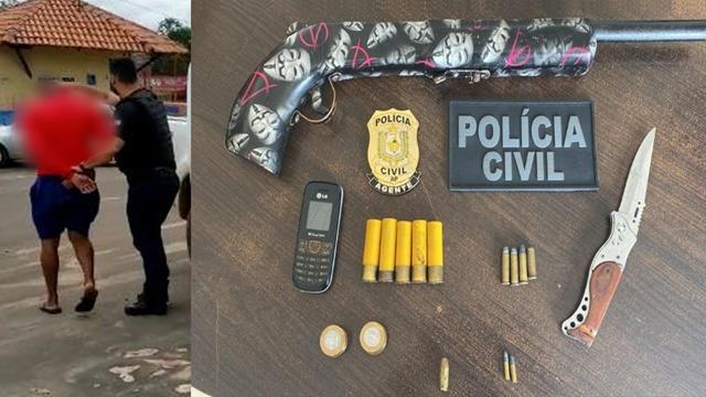 EM PORTO GRANDE, POLÍCIA CIVIL PRENDE HOMEM INVESTIGADO POR ESTUPRO DE VULNERÁVEL E APREENDE ARMA DE FOGO E MUNIÇÕES