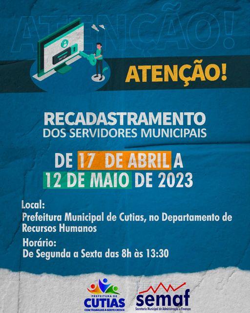 Prefeitura de Cutias convoca servidores para recadastramento funcional