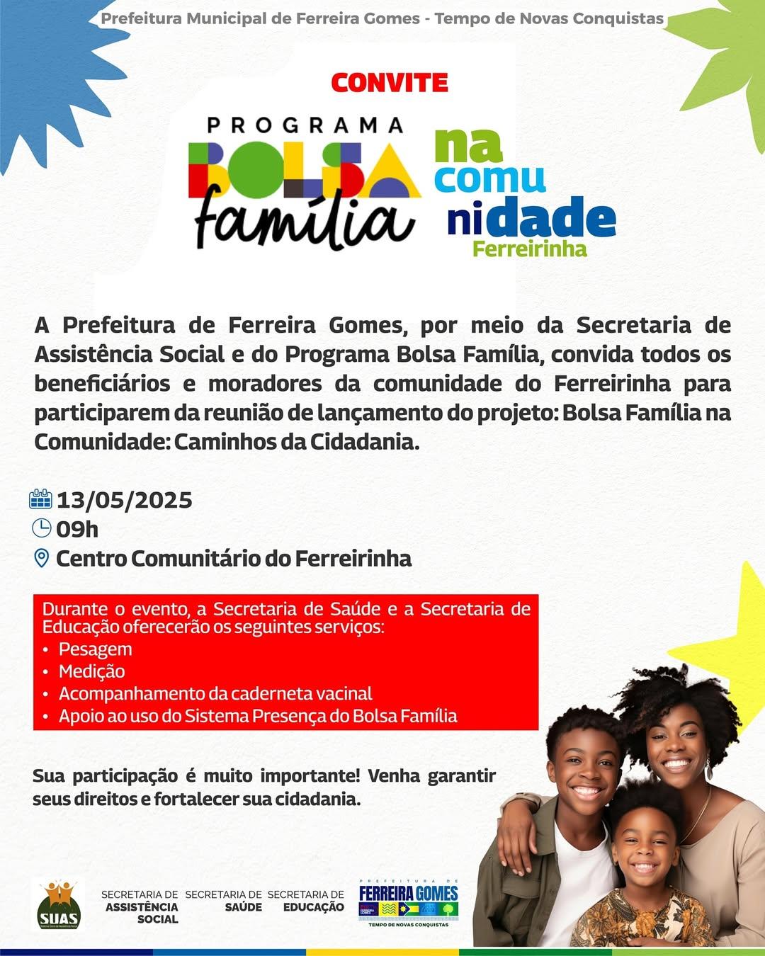 Prefeito Alessandro Brazão leva à comunidade de Ferreirinha ação do programa Bolsa Família na Comunidade