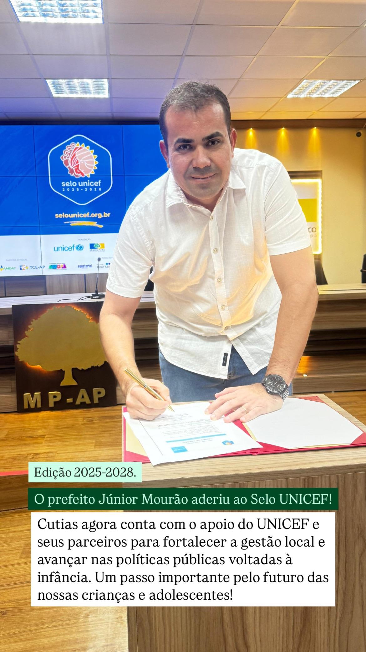 Prefeito Júnior Mourão adere ao Selo UNICEF 2025–2028 e reforça compromisso com a infância e adolescência