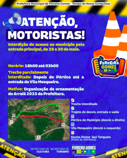 Prefeitura de Ferreira Gomes inicia preparativos para o Arraiá 2025 com interdição temporária de via principal