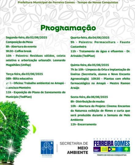 Prefeitura de Ferreira Gomes promove Semana do Meio Ambiente com programação especial