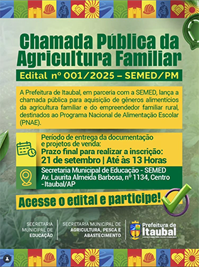 Chamada pública do PNAE em Itaubal busca fortalecer agricultura familiar e merenda escolar