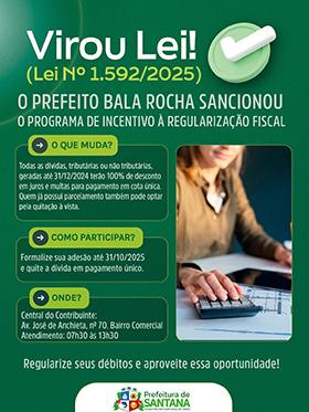 Refis de Santana oferece 100% de desconto em juros e multas para pagamento à vista