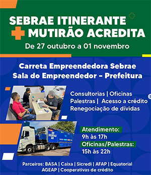 Serviços itinerantes do Sebrae chegam a Tartarugalzinho com capacitações, atendimentos e acesso a crédito