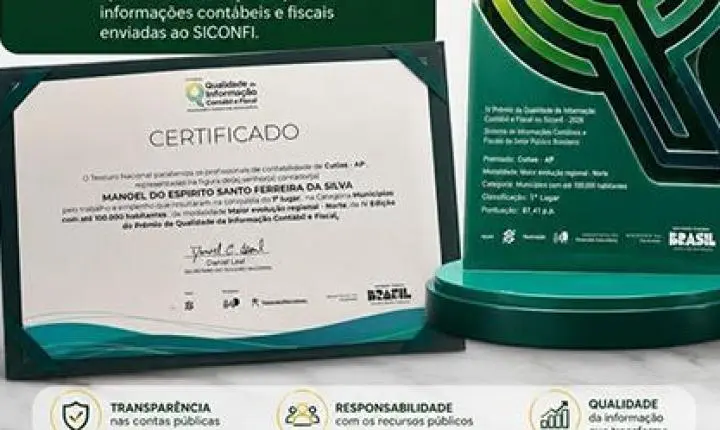 Cutias conquista 1º lugar no Norte em prêmio nacional do Tesouro