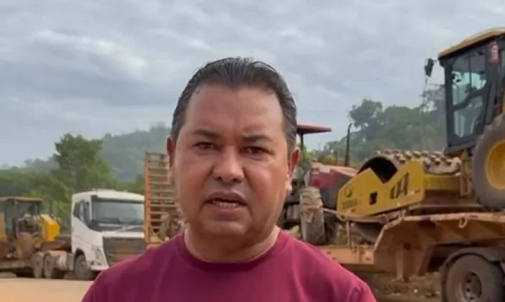 Máquinas chegam ao distrito do Lourenço para nova etapa de asfaltamento em Calçoene
